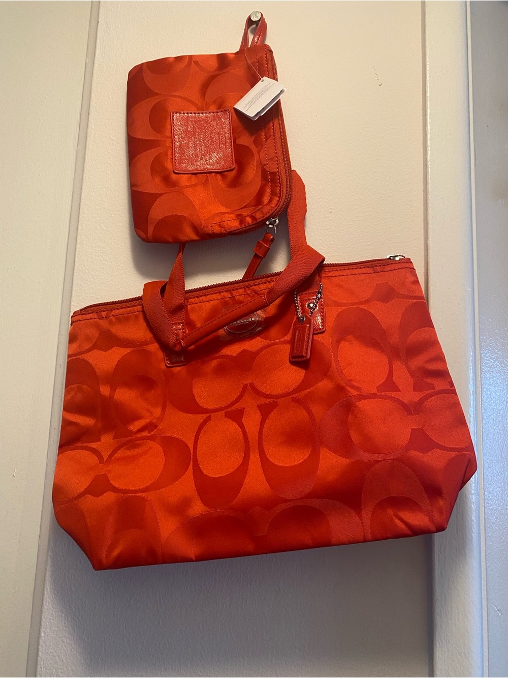 Coach “Getaway” Collection Nylon Packable Travel Signature Tote & Match.Wristlet